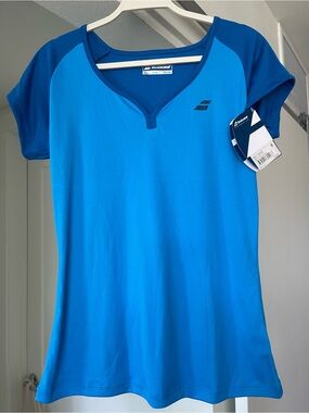 Babolat Women’s Blue Short-Sleeve V-Notch Tennis Top